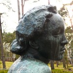 Bronzeskulptur "Ruhende" von Georg Kolbe im Kolbe-Hain in Westend, Berlin-Charlottenburg, Nachguss von 1965 aus der Bildgießerei Noack, Berlin, Detailansicht des Kopfes