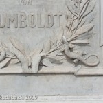 Denkmal Alexander von Humboldts in Berlin-Mitte von Reinhold Begas von 1882, Detailansicht des Sockels, Vorderseite mit Echse