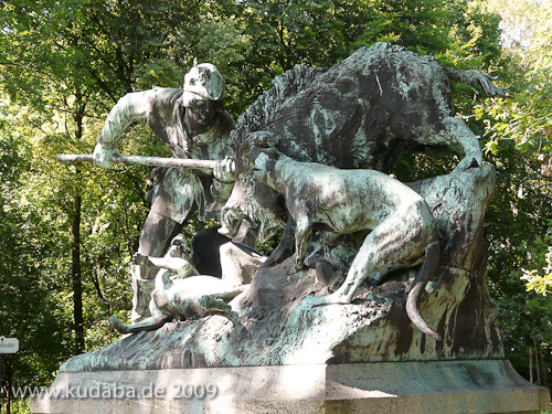 Denkmal "Eberjagd der Renaissancezeit (um 1500)" von Carl Begas von 1882, Gesamtansicht der Skulptur