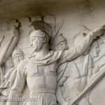 Grabmal von Gerhard Johann David von Scharnhorst auf dem Invalidenfriedhof in Berlin-Mitte, Detailansicht des Sockelreliefs