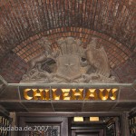 Chilehaus in Hamburg von Fritz Höger aus den Jahren 1922 - 1924 im Stil des Expressionismus, Ansicht der Fassade im Innenhof