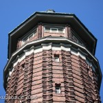 Wasserturm Jungfernheide im Volkspark Jungfernheide in Berlin-Charlottenburg aus den Jahren 1925 - 1927 in expressionistischer Bauweise, Ansicht der Turmspitze