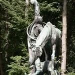 Denkmal "Fuchsjagd um 1900" von Wilhelm Haverkamp im Großen Tiergarten in Berlin-Mitte von 1904, Detailansicht der Skulpturengruppe