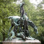 Denkmal "Fuchsjagd um 1900" von Wilhelm Haverkamp im Großen Tiergarten in Berlin-Mitte von 1904, Detailansicht der Skulpturengruppe