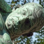 Bronzeskulptur "Ringergruppe" im Volkspark Rehberge in Berlin-Wedding von Wilhelm Haverkamp von 1906, Detailansicht eins Kopfes