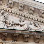 Giebelrelief an der Staatsoper Unter den Linden in Berlin-Mitte von Ernst Rietschel von 1844 (Zinkguss), Detailansicht