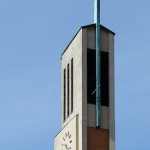 Gustav-Adolf-Kirche in Berlin-Charlottenburg von Otto Bartning, erbaut 1932 - 1934, Detailansicht der Turmspitze