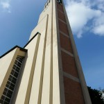 Gustav-Adolf-Kirche in Berlin-Charlottenburg von Otto Bartning, erbaut 1932 - 1934, Detailansicht des Kirchturms