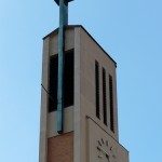 Gustav-Adolf-Kirche in Berlin-Charlottenburg von Otto Bartning, erbaut 1932 - 1934, Detailansicht der Turmspitze