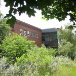 Turnhalle in Alt-Stralau in Berlin-Friedrichshain von 1928 im Stil des Expressionismus, Ansicht der Rückseite