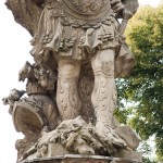 Denkmal des Großen Kurfürsten Friedrich Wilhelm Johann Georg Glume auf dem Schleusenplatz in Rathenow, Detailansicht mit dem großen Kurfürst im Ornat eines römischen Herrschers, Nahaufnahme