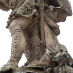 Denkmal des Großen Kurfürsten Friedrich Wilhelm Johann Georg Glume auf dem Schleusenplatz in Rathenow, Detailansicht von der Standfigur