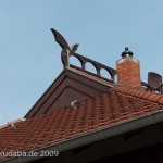 Der Kaiserbahnhof in Rathenow, erbaut 1913 im skandinavisch-norwegischen Stil, Detailansicht vom Dach