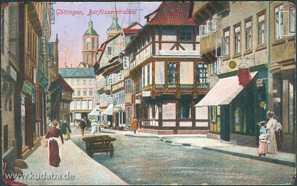 Vorderseite der Postkarte mit Ansicht der Barfüßerstraße in Göttingen