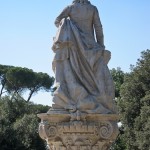 Goethe-Denkmal in Rom, Villa Borghese, von Gustav Eberlein entworfen und Valentino Casali ausgeführt, Enthüllung des Denkmals 1904, Gesamtansicht der Standfigur Goethes