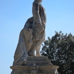 Goethe-Denkmal in Rom, Villa Borghese, von Gustav Eberlein entworfen und Valentino Casali ausgeführt, Enthüllung des Denkmals 1904, Gesamtansicht der Standfigur Goethes