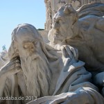 Goethe-Denkmal in Rom, Villa Borghese, von Gustav Eberlein entworfen und Valentino Casali ausgeführt, Enthüllung des Denkmals 1904, Ansicht der Skulpturengruppe Faust und Mephisto