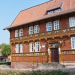 1612 fertiggestellte Alte Lateinschule in Alfeld an der Leine in Fachwerkbauweise mit einem umfangreichen Bildprogramm der Renaissance