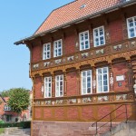 1612 fertiggestellte Alte Lateinschule in Alfeld an der Leine in Fachwerkbauweise mit einem umfangreichen Bildprogramm der Renaissance