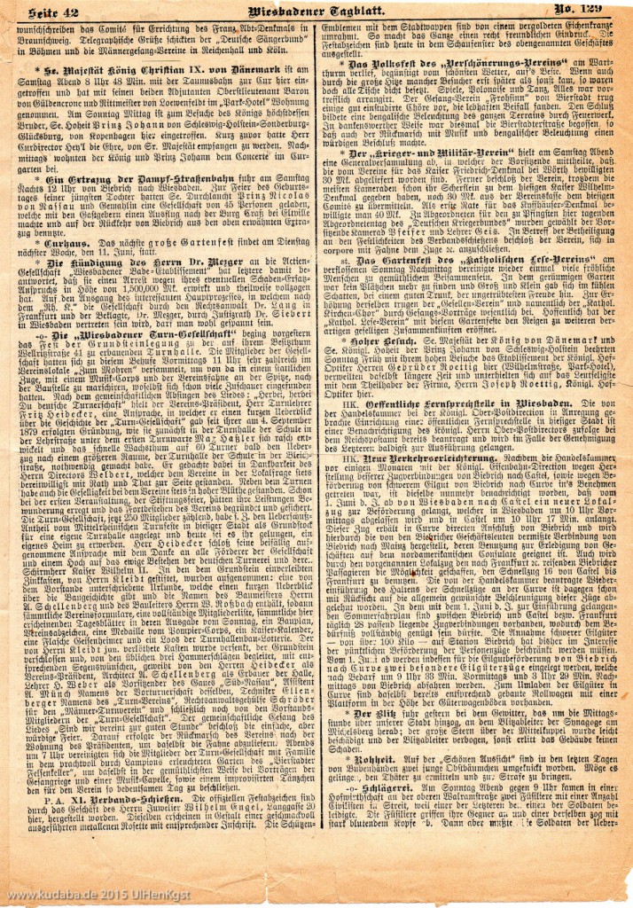Beilage zum Wiesbadener Tagblatt, 4. Juni 1889, Enthüllung des Wiesbadener Abt-Denkmals (Seite 2)